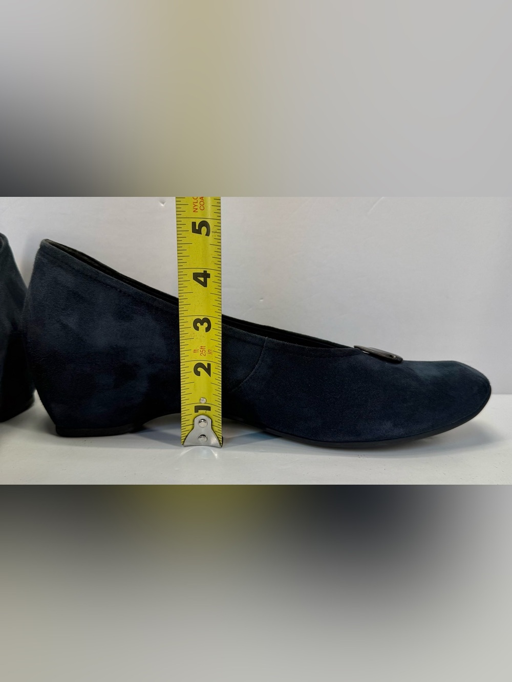Think! Navy Blue Suede Low wedge Heel Flats with Blue jewel Accent size 10 - Picture 7 of 16